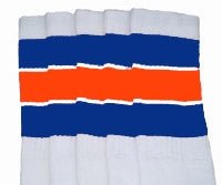 Knee high White tube socks with Royal Blue-Orange stripes style 5 - SKATERSOCKS