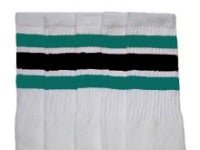 Knee high White tube socks with Teal-Black stripes style 1 - SKATERSOCKS