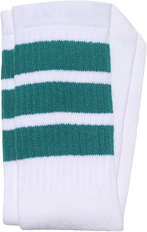 Knee high White tube socks with Teal stripes style 1 - SKATERSOCKS