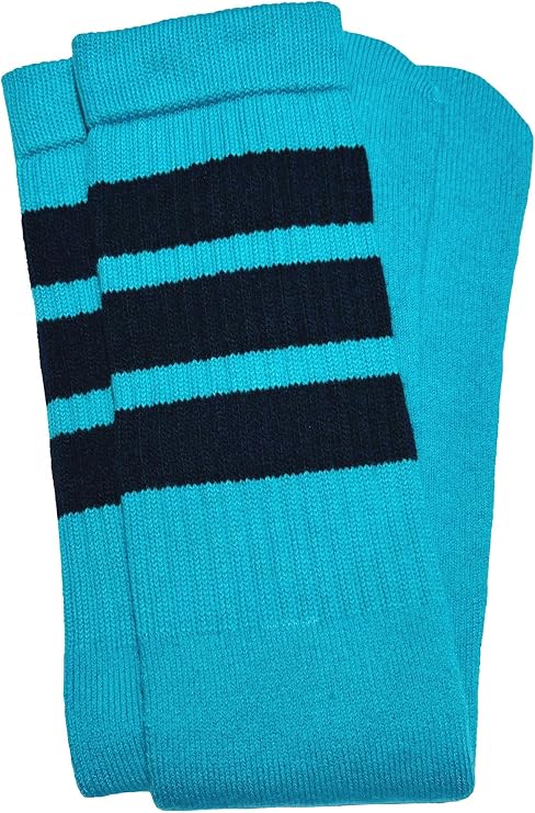 Mid calf AQUA tube sock with BLACK stripes style 1 (Made in Italy) - SKATERSOCKS