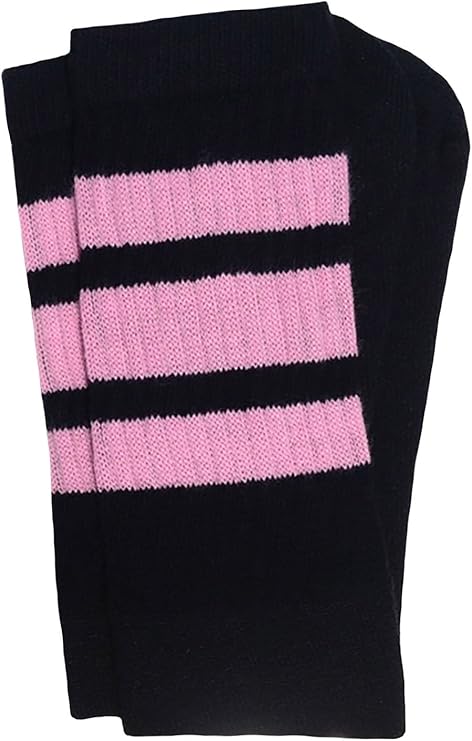 Mid calf Black tube socks with Baby Pink stripes style 1 - SKATERSOCKS