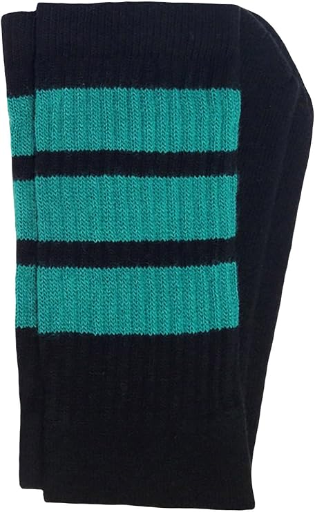 Mid calf Black tube socks with Teal stripes style 1 - SKATERSOCKS