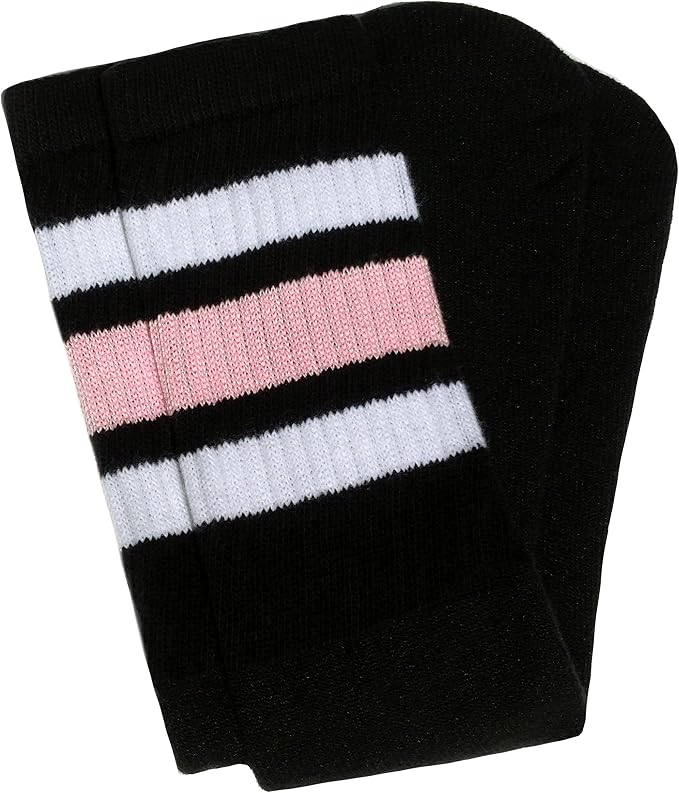 Mid calf Black tube socks with White-Baby Pink stripes style 1 - SKATERSOCKS