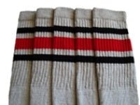 Mid calf Grey tube socks with Black-Red stripes style 3 - SKATERSOCKS