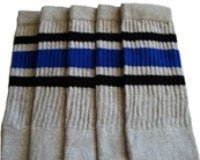 Mid calf Grey tube socks with Black-Royal Blue stripes style 3 - SKATERSOCKS