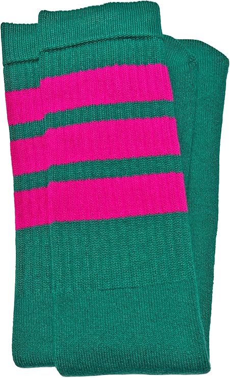 Mid calf TEAL tube sock with HOT PINK stripes style 1 (Made in Italy) - SKATERSOCKS