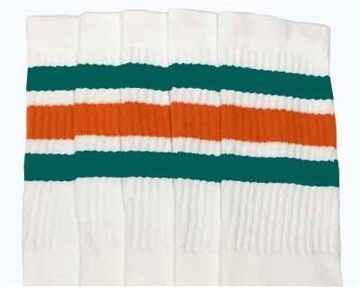 Mid calf White tube sock with Teal-Orange stripes style 1 - SKATERSOCKS