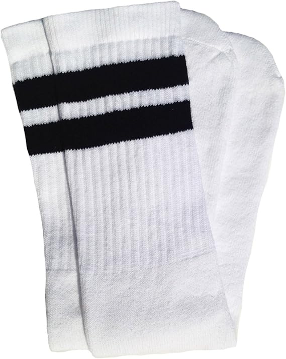 Mid calf White tube socks with Black stripes style 2 - SKATERSOCKS