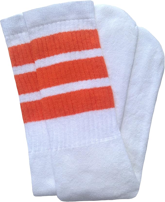 Mid calf White tube socks with Orange stripes style 1 - SKATERSOCKS