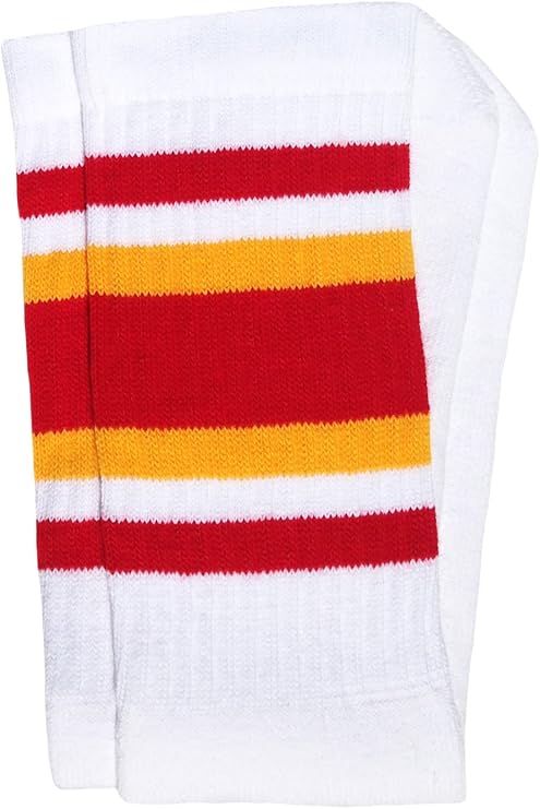 Mid calf White tube socks with Red-Gold stripes style 4 - SKATERSOCKS