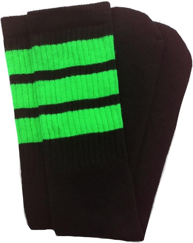 Over the knee Black tube socks with Neon Green stripes style 1 - SKATERSOCKS