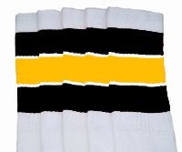 Over the knee White tube socks with Black-Gold stripes style 5 - SKATERSOCKS