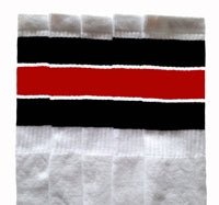 Over the knee White tube socks with Black-Red stripes style 5 - SKATERSOCKS