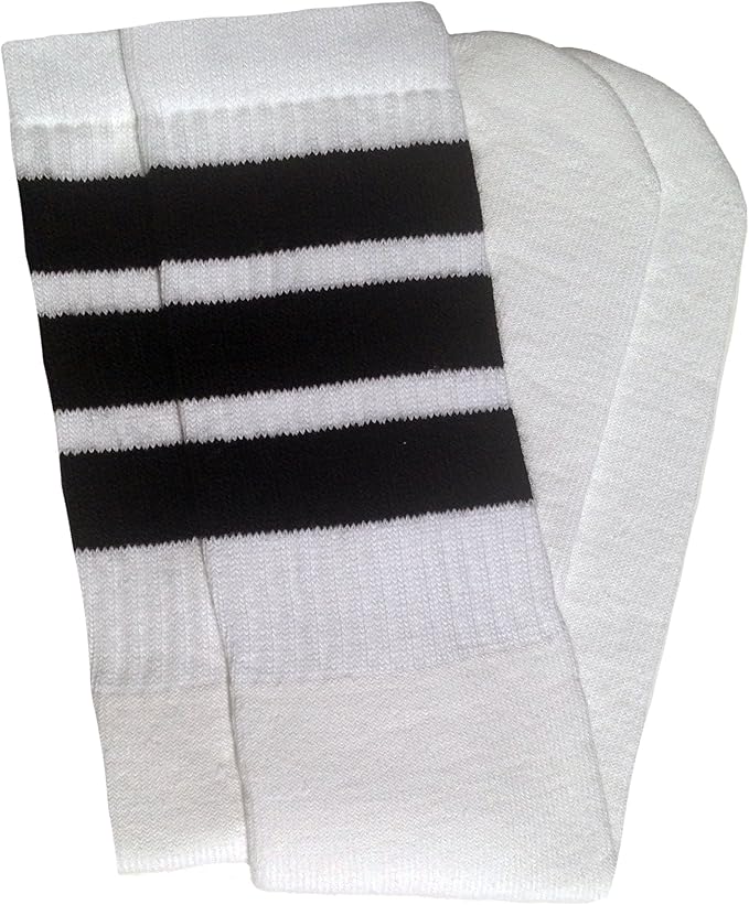 Over the knee White tube socks with Black stripes style 1 - SKATERSOCKS