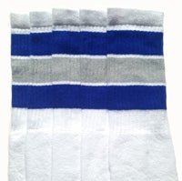 Over the knee White tube socks with Royal Blue-Grey stripes style 5 - SKATERSOCKS