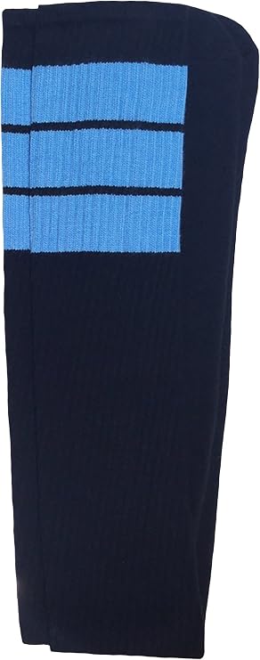 Thigh high Black tube socks with Baby Blue stripes style 5 - SKATERSOCKS