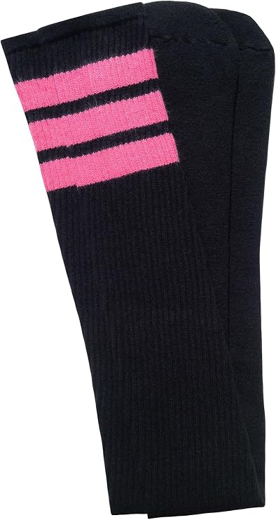 Thigh high Black tube socks with BubbleGum Pink stripes style 1 - SKATERSOCKS