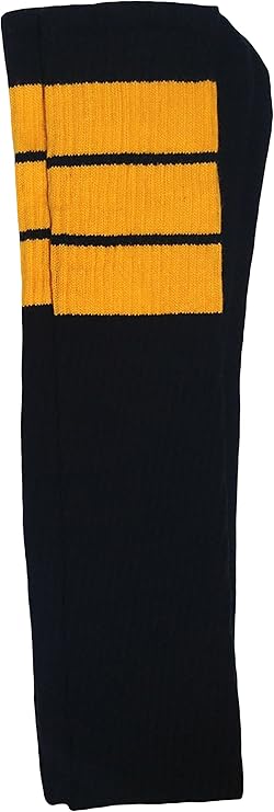 Thigh high Black tube socks with Gold stripes style 5 - SKATERSOCKS