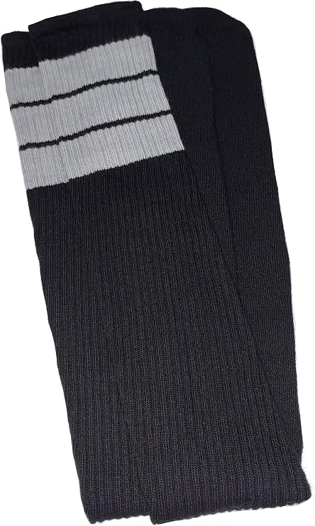 Thigh high Black tube socks with Grey stripes style 5 - SKATERSOCKS