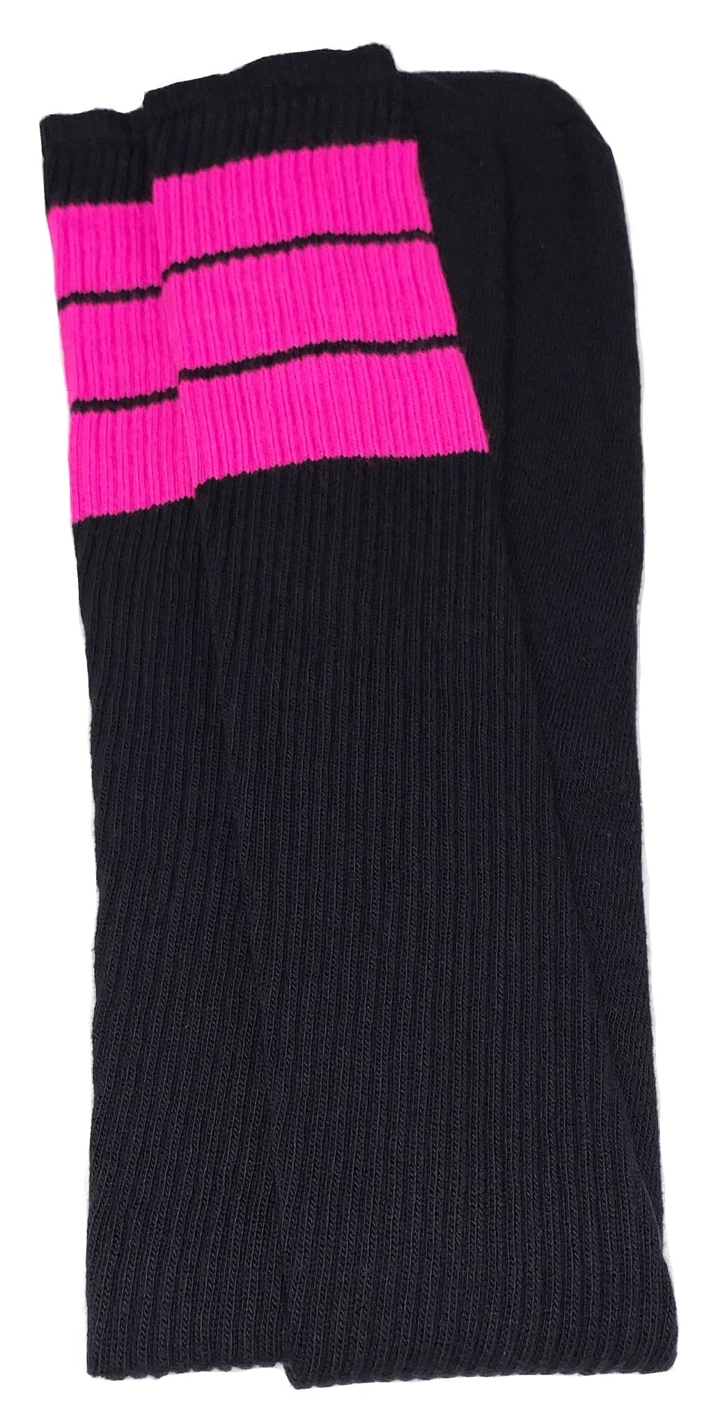Thigh high Black tube socks with Hot Pink stripes style 5 - SKATERSOCKS