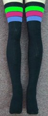 Thigh high Black tube socks with Neon Green-Hot Pink-Baby Blue stripes style 5 - SKATERSOCKS