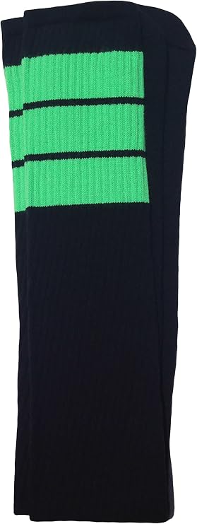 Thigh high Black tube socks with Neon Green stripes style 5 - SKATERSOCKS