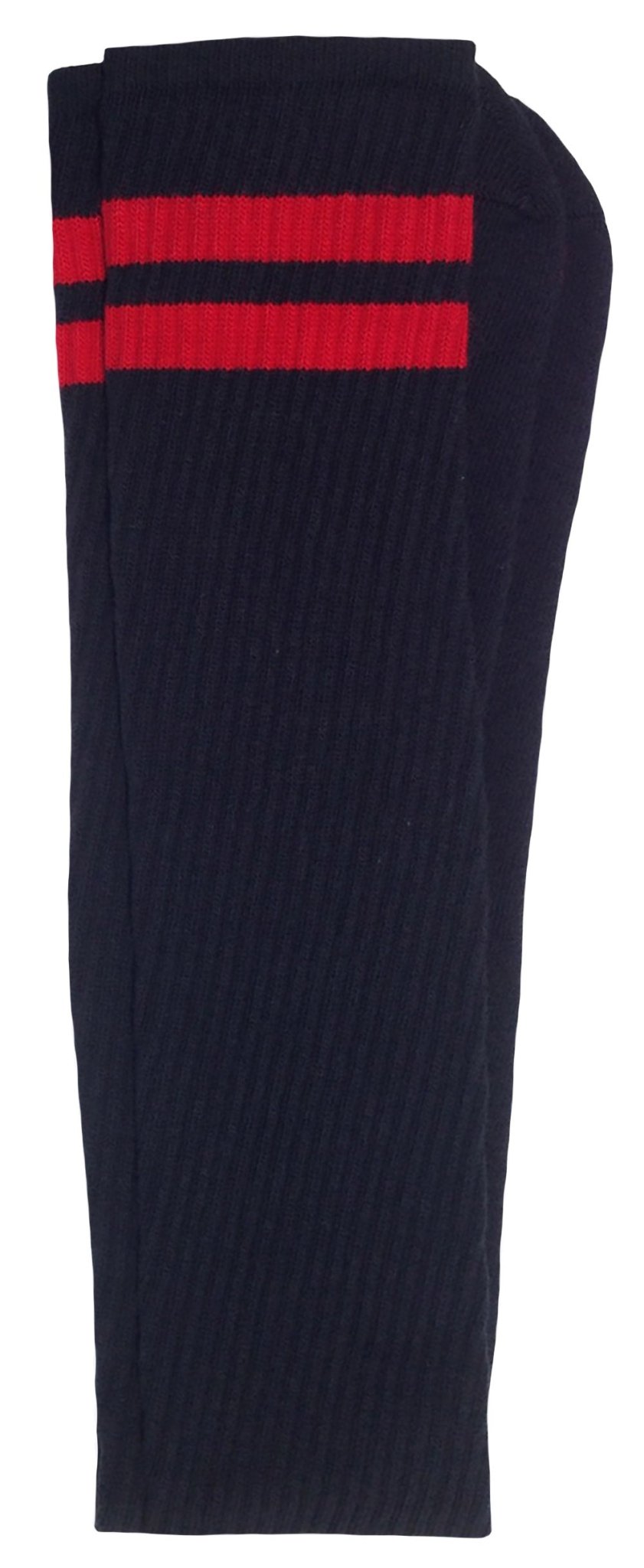 Thigh high Black tube socks with Red stripes style 2 - SKATERSOCKS