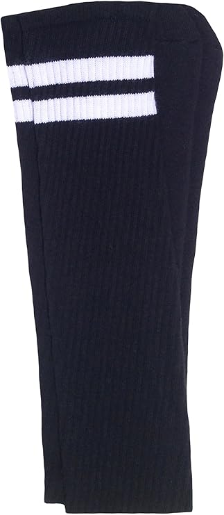 Thigh high Black tube socks with White stripes style 2 - SKATERSOCKS