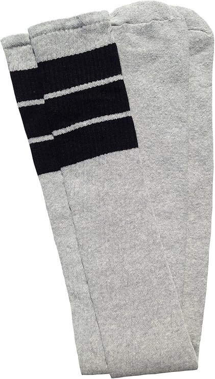 Thigh high Grey tube socks with Black stripes style 5 - SKATERSOCKS