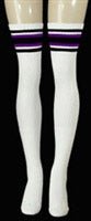 Thigh high White tube socks with Black-Purple stripes style 4 - SKATERSOCKS