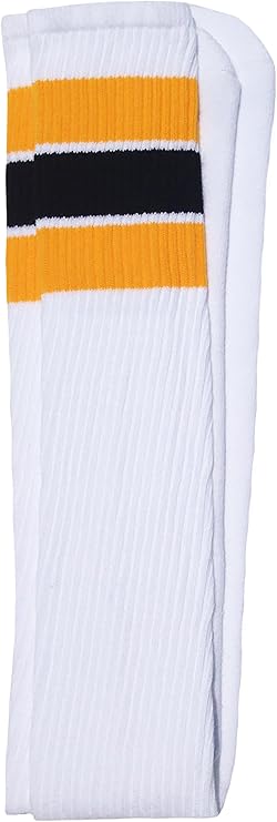 Thigh high White tube socks with Gold-Black stripes style 5 - SKATERSOCKS