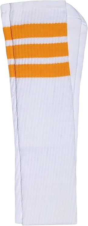 Thigh high White tube socks with Gold stripes style 1 - SKATERSOCKS
