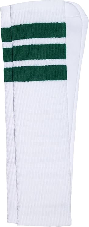 Thigh high White tube socks with Green stripes style 1 - SKATERSOCKS