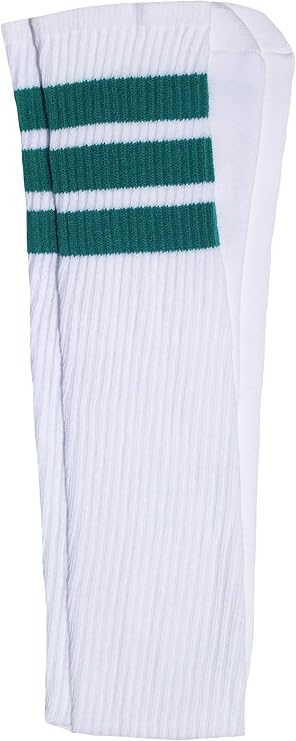 Thigh high White tube socks with Teal stripes style 1 - SKATERSOCKS